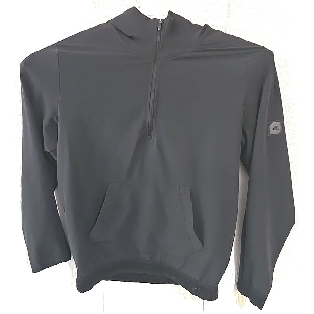 Adidas Hoodie Men's M Windbreaker Jacket Black Pullover 3-Stripes Side Zip